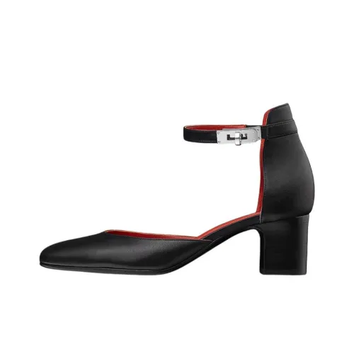 HERMES Baby Chunky Heel High Heels Women's Black