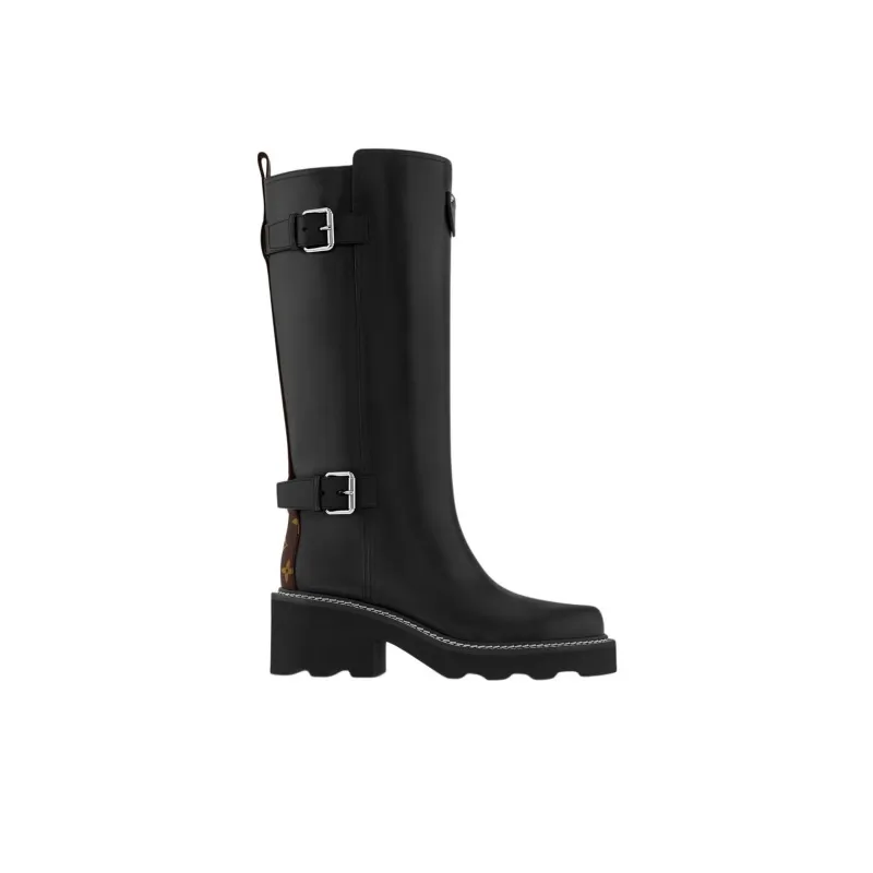LOUIS VUITTON Beaubourg Knee high Boots 4cm Women's Black-1