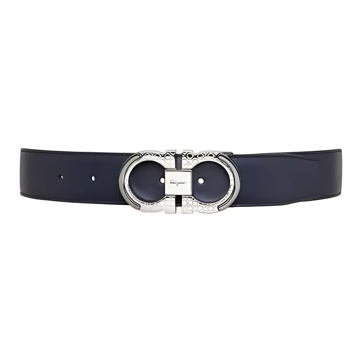 FERRAGAMO Calfskin Leather Belts Unisex Navy --1