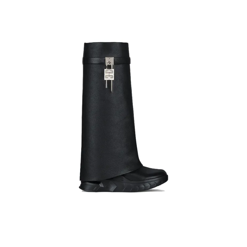 Givenchy Knee High Boots Foldover Boots 8cm Women's Black-1