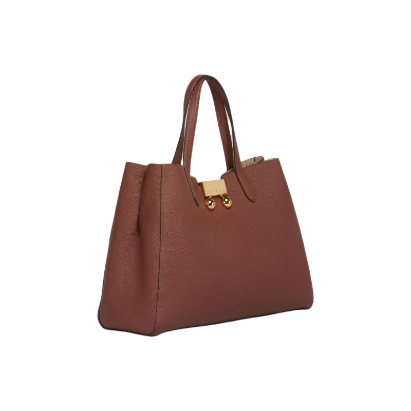 MARNI Calfskin Tote Bag, Shopping Bag, Handbag Medium Size Women's Red Brown-1