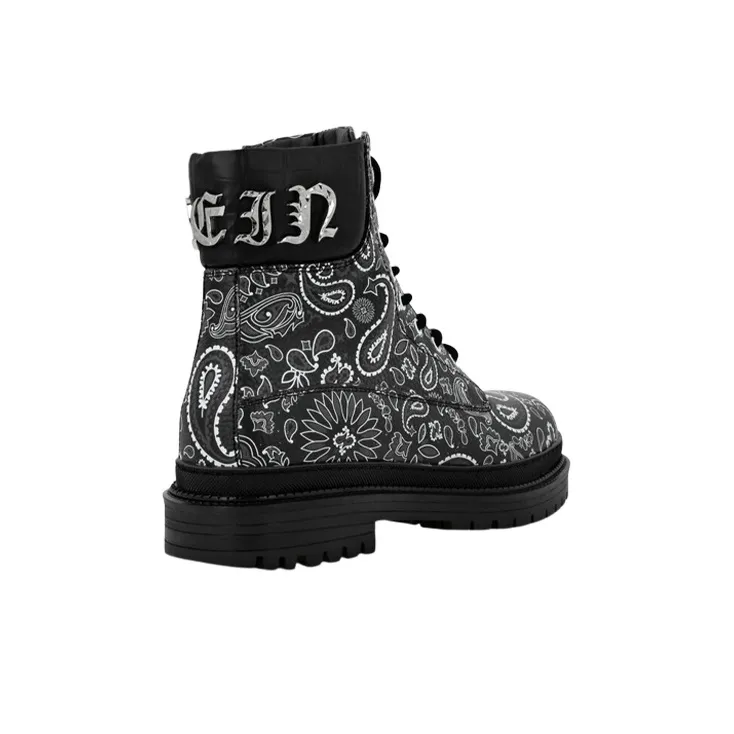 PHILIPP PLEIN Paisley-print Leather Ankle Boots-3