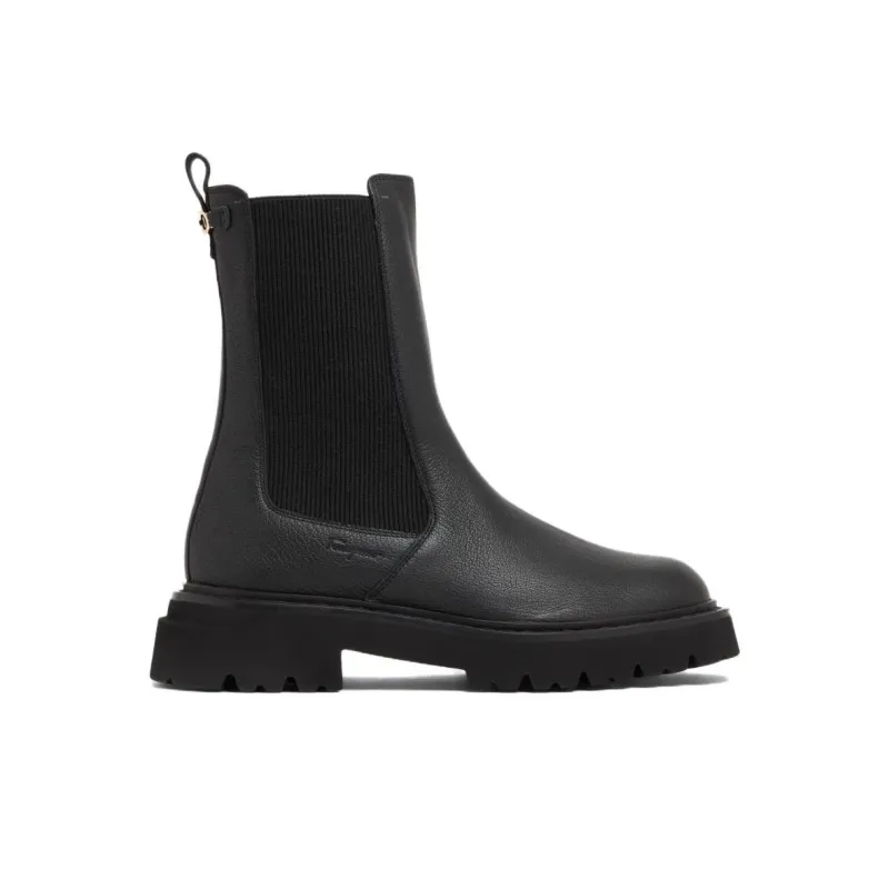 FERRAGAMO Gancini Short Chelsea Boots Women's Black-1