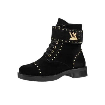 LOUIS VUITTON Lv Wonderland Flat Black Velvet Small Cowhide Gold Silver Women's