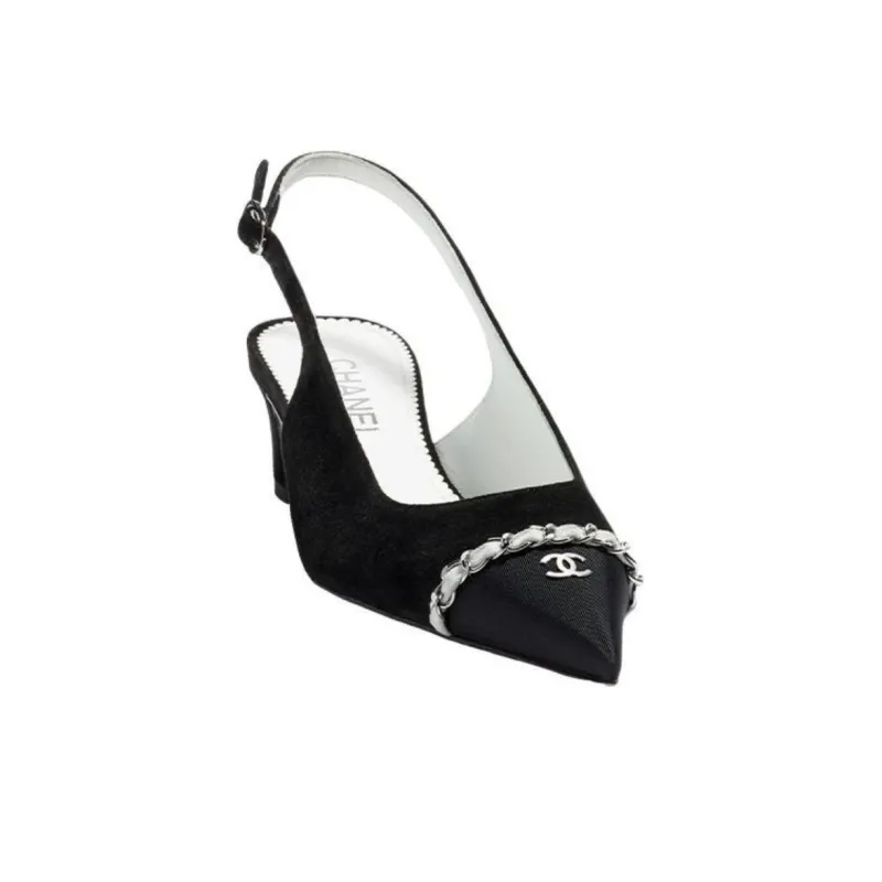 CHANEL Chunky Heel High Heels 4.5cm Women's Black-2