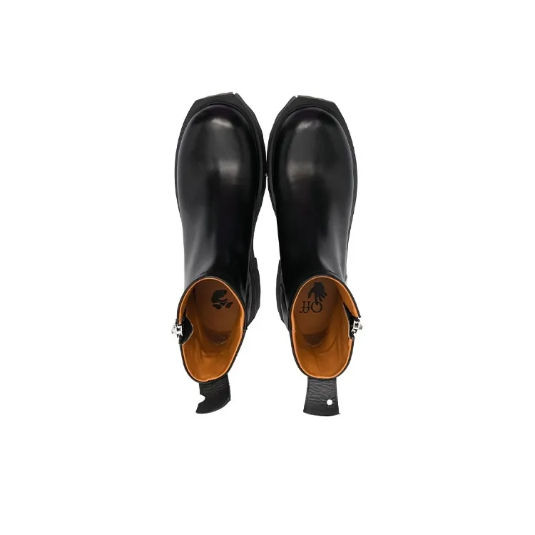 OFF WHITE Leather Sponge Zip Boot Black Army-2