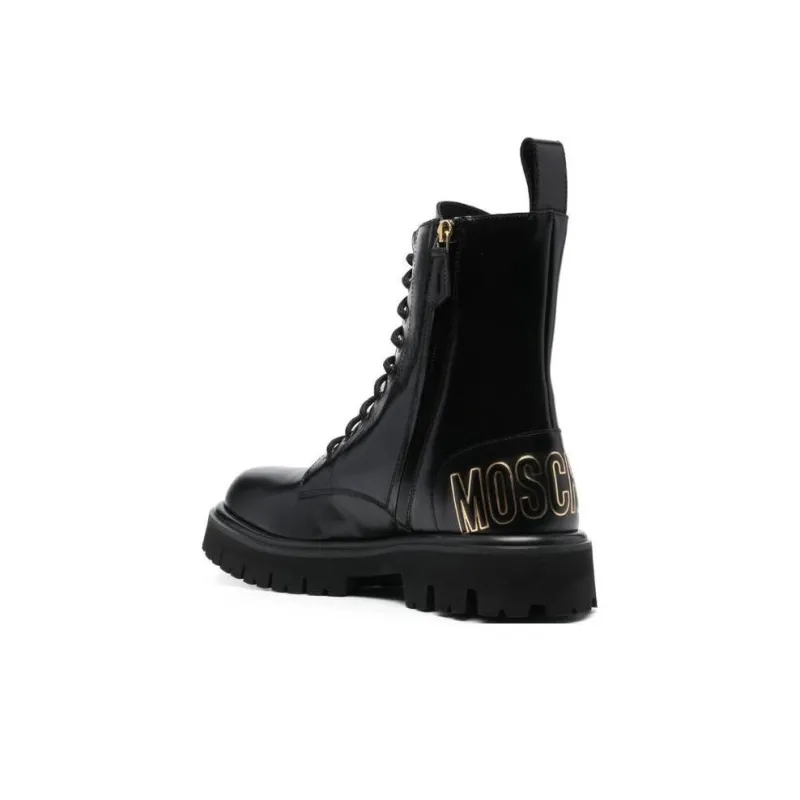MOSCHINO Logo Embossed Lace Up Boots-3