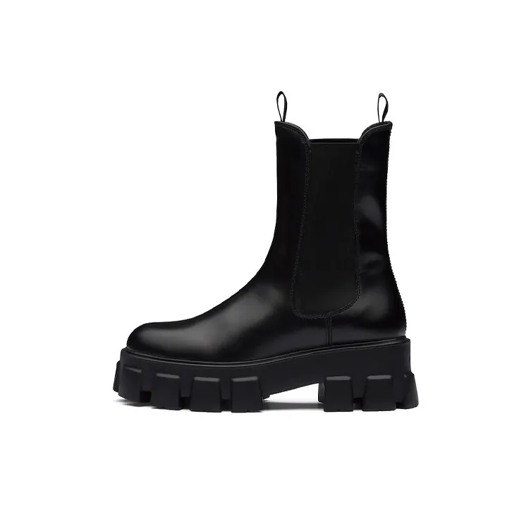 PRADA Monolith 55mm Ankle Boot Black Brushed Leather Women's-0