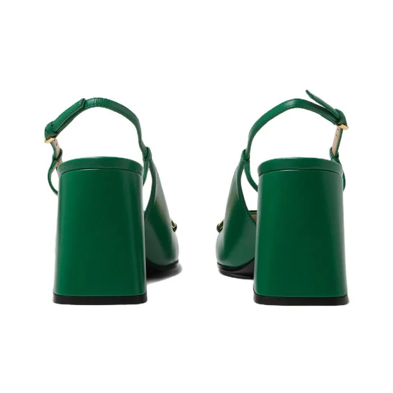 GUCCI Horsebit 75mm Heeled Slingback Bright Green Leather-4