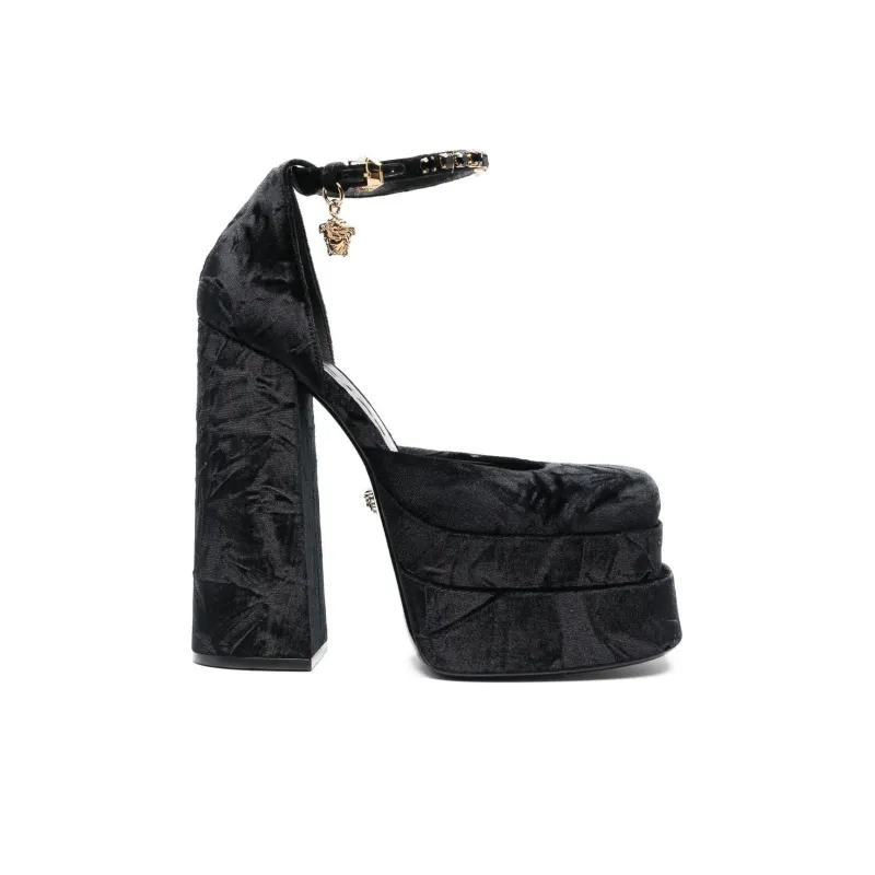 VERSACE Chunky Heel High Heels Women's Black-1