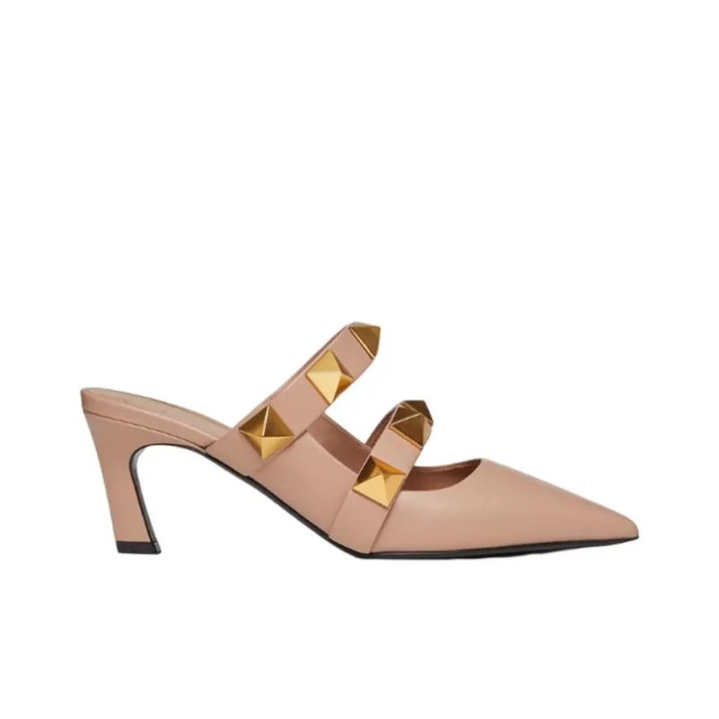 Valentino Roman Stud Spool Heel High Heels 6.5cm Women's Pink-2