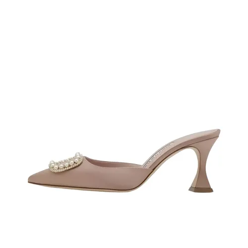 MANOLO BLAHNIK Block Heel Wrap-toe Slippers 7cm Women's Pink