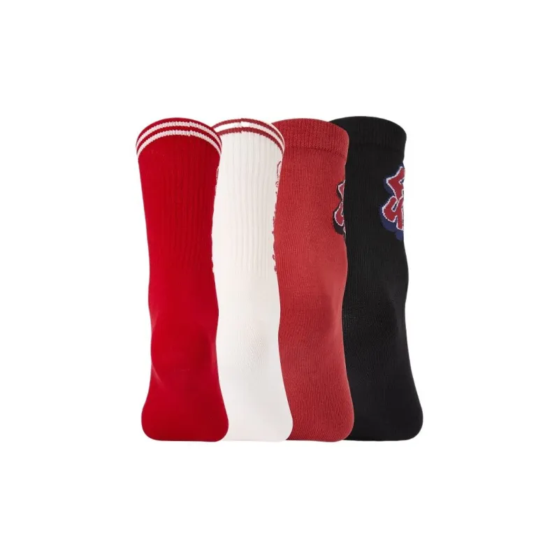 FILA FUSION SS25 Mid Calf Socks Unisex 4 Pack Pitch Black Dark Red Limestone White-2