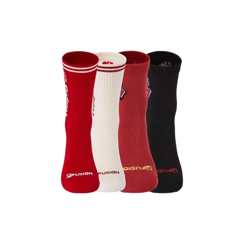 FILA FUSION SS25 Mid Calf Socks Unisex 4 Pack Pitch Black Dark Red Limestone White-1