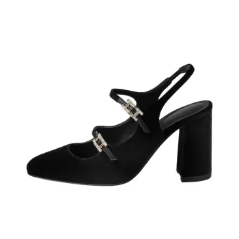 HERMES Jackie Chunky Heel High Heels 9cm Women's Black