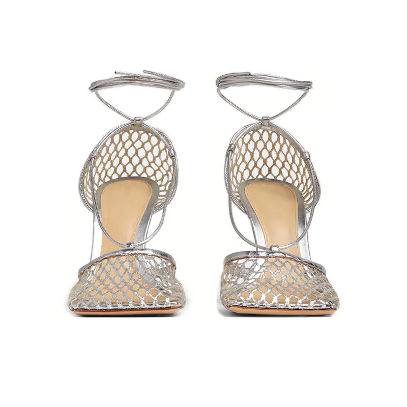 Bottega Veneta Stretch Slim Heel Stylish Sandal Women's Silver-3