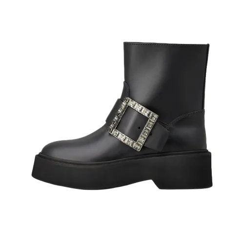 Roger Vivier Buckle Detailed Round Toe Boots Women's
