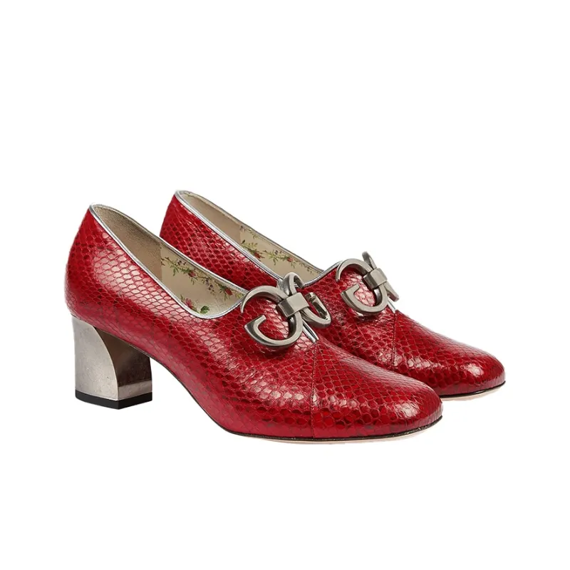 GUCCI Ayers Chunky Heel High Heels Women's Red-2