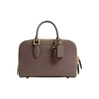 COACH Bowery Tanned Leather Shoulder Bag, Crossbody Bag, Handbag Medium Size Women's Brass With Dark Color Gemstone
