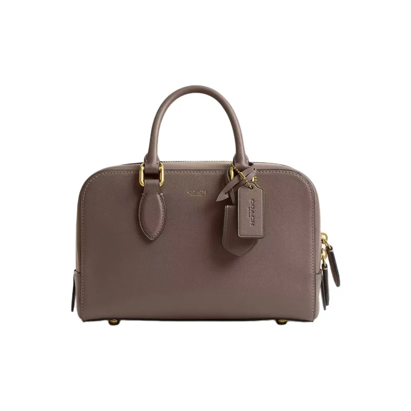 COACH Bowery Tanned Leather Shoulder Bag, Crossbody Bag, Handbag Medium Size Women's Brass With Dark Color Gemstone-0