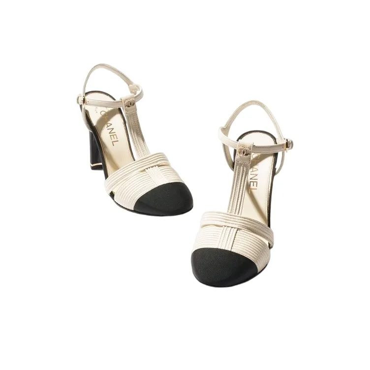 CHANEL Chunky Heel High Heels 9.5cm Women's White-2