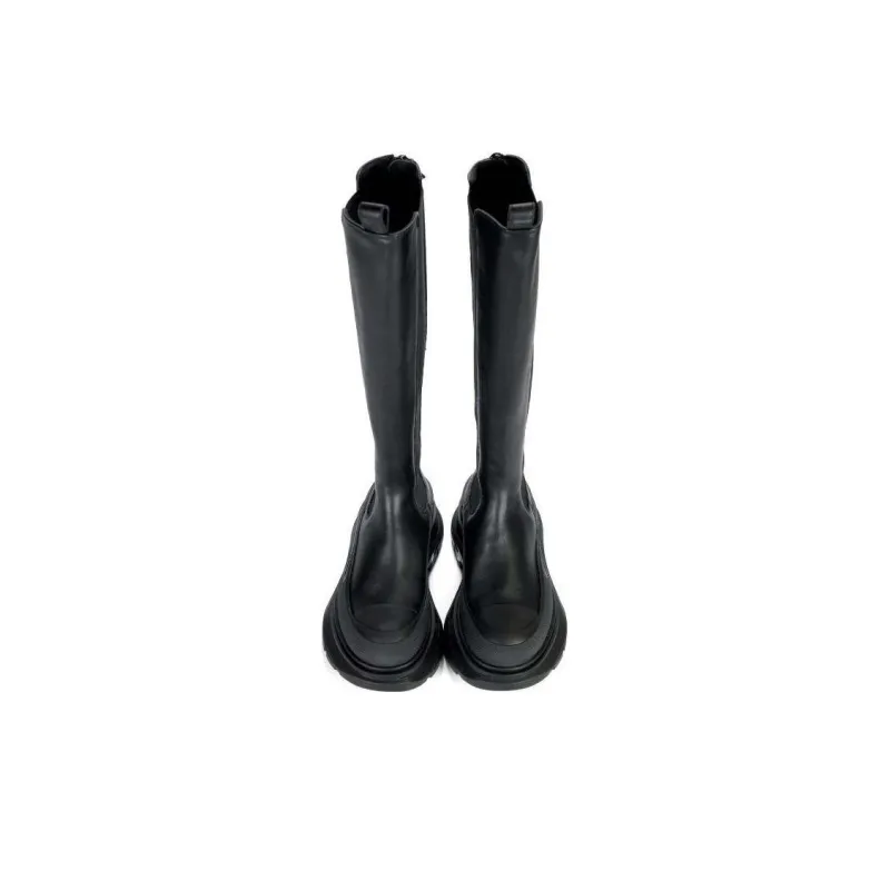 Alexander McQueen Tread Leather Over The Knee Boots 'Black' Women's-2