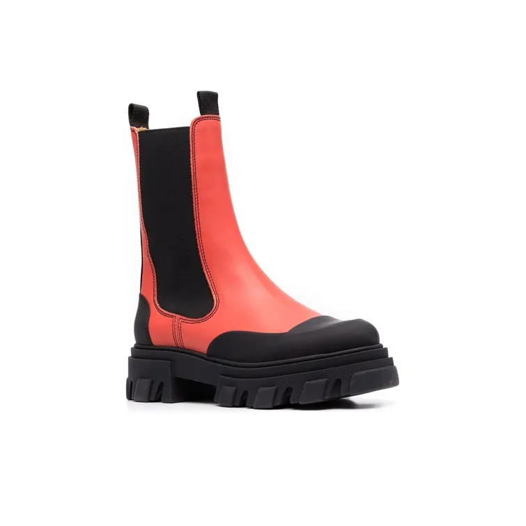 GANNI Short Chelsea Boots 5cm Women's Red Black-1