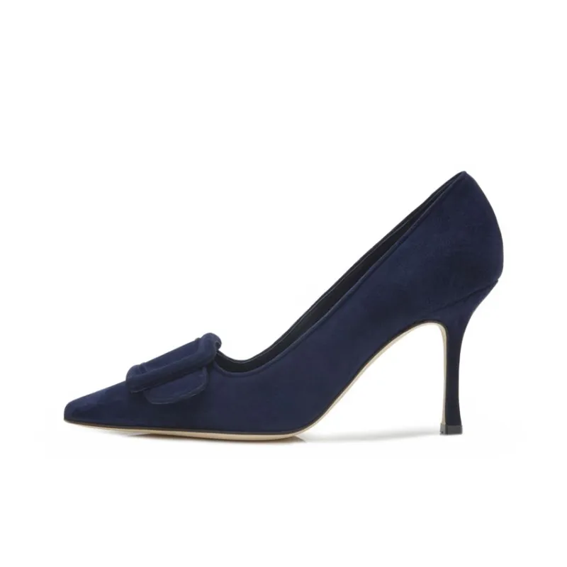 MANOLO BLAHNIK Slim Heel High Heels 9cm Women's Dark Blue-0