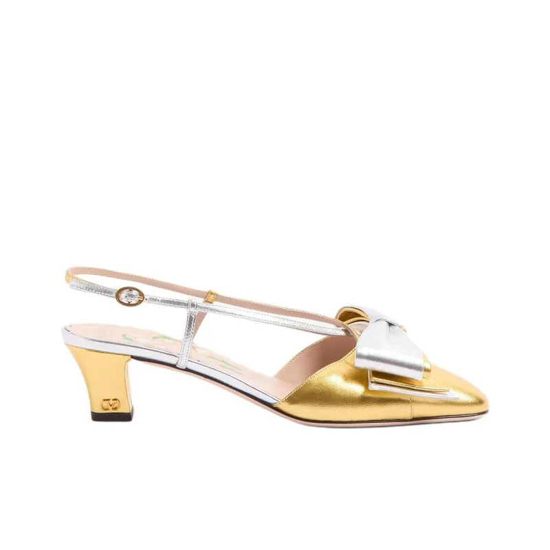 Valentino BOW WOW Block Heel High Heels 4.5cm Women's Gold-1