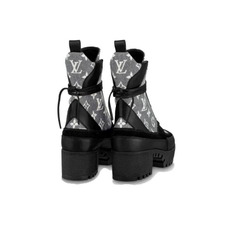 LOUIS VUITTON Laureate Ankle Boots 5cm Women's Black-4