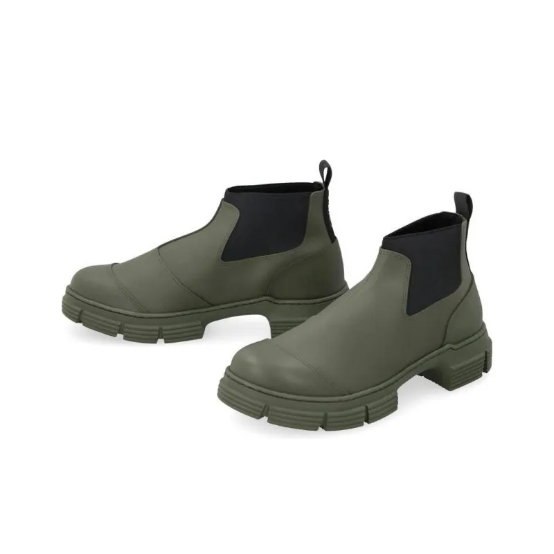 GANNI Crop City Ankle Length Chelsea Boots Women's Green-4