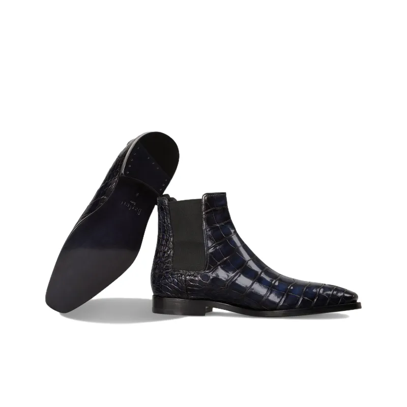 BERLUTI Caractère Éclair Short Chelsea Boots Men's Black Blue-4