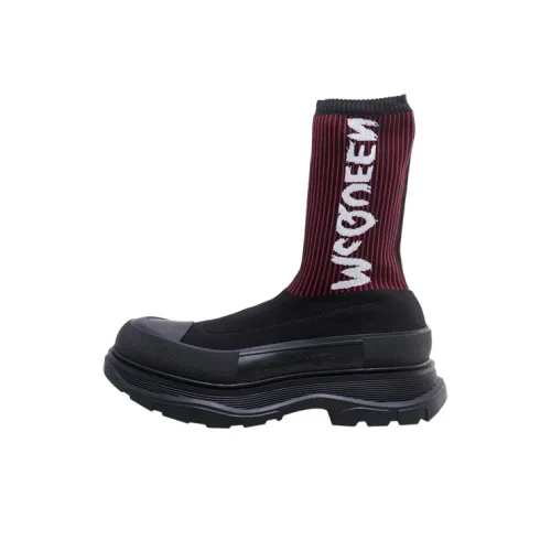Alexander McQueen Graffiti Knit Tread Slick Boots 'Wine Red Black'
