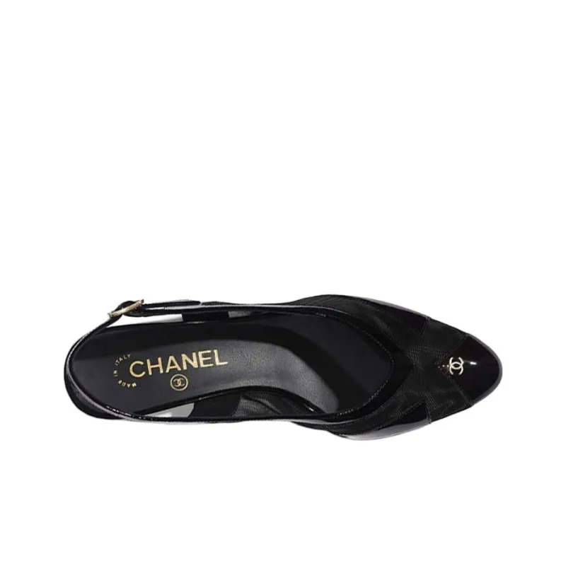 CHANEL Block Heel Stylish Sandal Women's Black-4