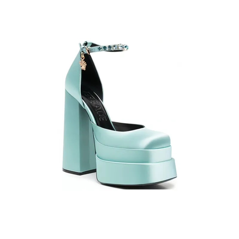 VERSACE Medusa Aevitas Chunky Heel High Heels 14cm Women's Blue-2