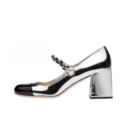 MIU MIU Block Heel High Heels 6.5cm Women's Silver Black