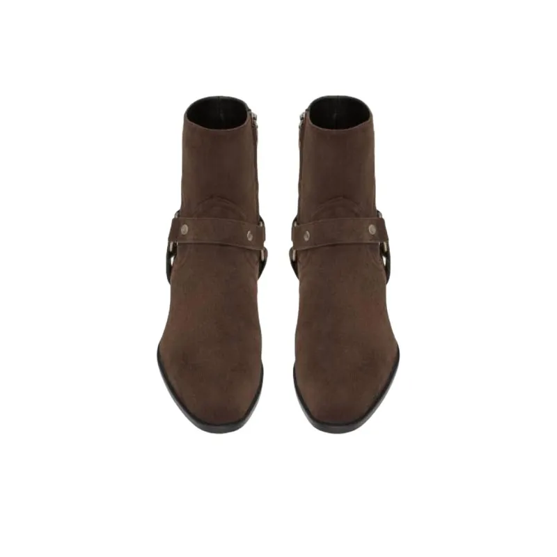 SAINT LAURENT Wyatt Ankle Boots 4cm Men's Brown-3