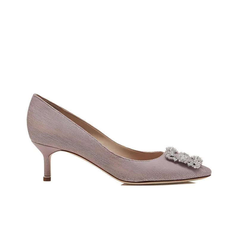 MANOLO BLAHNIK HangisiI Glitter 50 Slim Heel High Heels Women's Light Pink-1