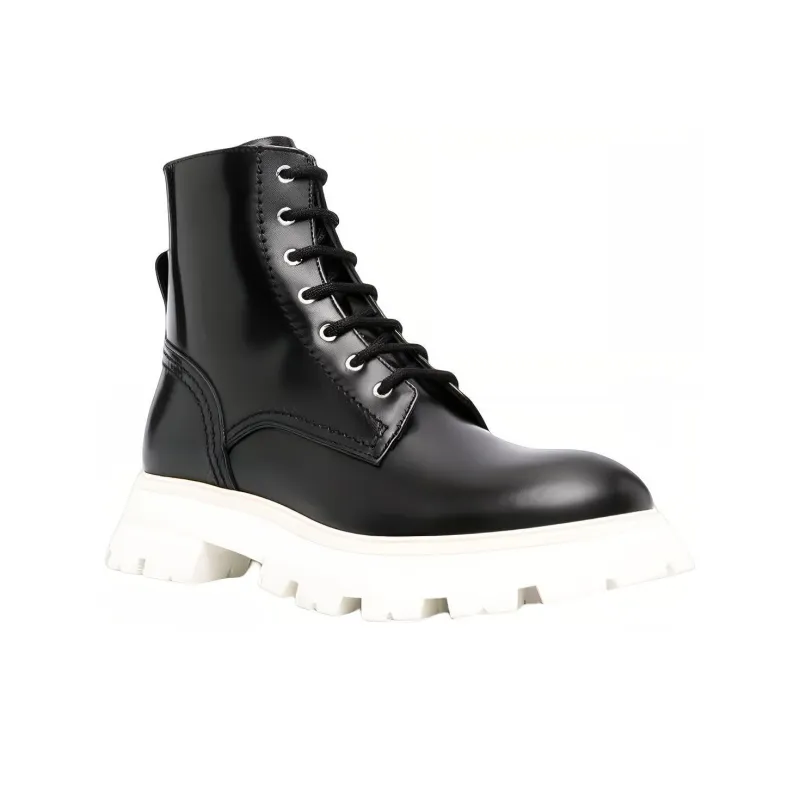 Alexander McQueen Leather Ankle Boots 'Black White' Women's-1