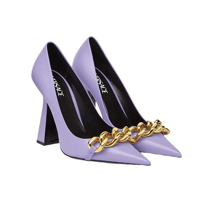 VERSACE Irregular Heel High Heels 11cm Women's Purple-3