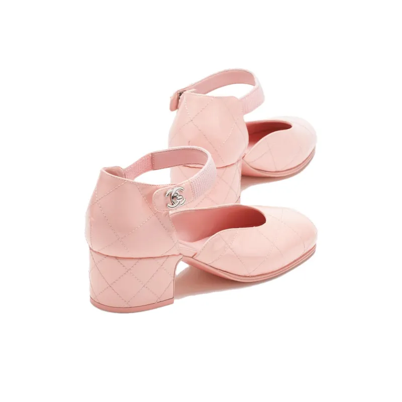 CHANEL Chunky Heel High Heels Women's Pink-3