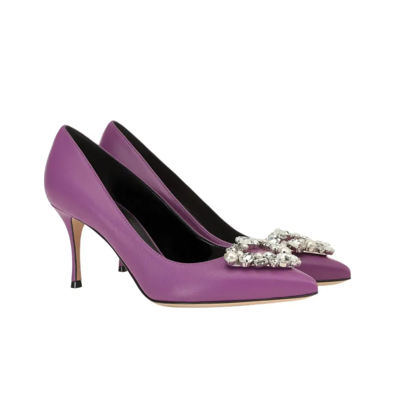 SERGIO ROSSI Sr Godiva Slim Heel High Heels 7.5cm Women's Purple-2