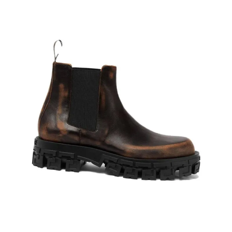 VERSACE Greca Portico Leather Chelsea Boots-1