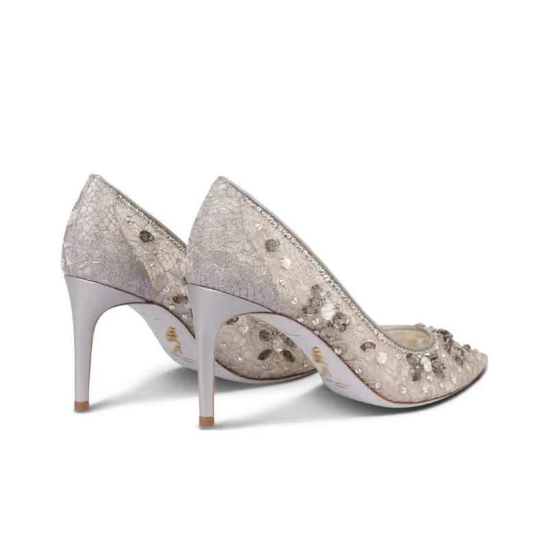 RENE CAOVILLA Cinderella Slim Heel High Heels 3.2cm Women's Silver-3