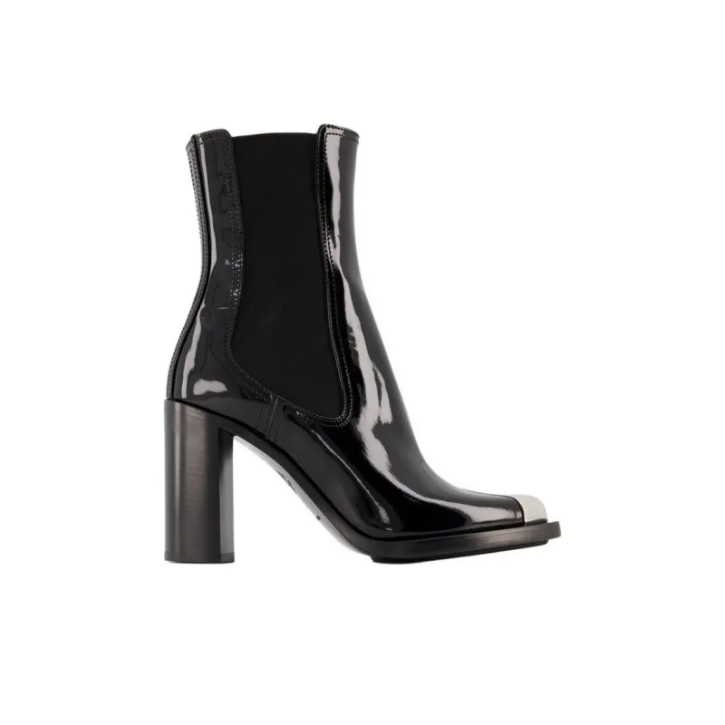 Alexander McQueen Punk Short Chelsea Boots Women's Silver Black-1