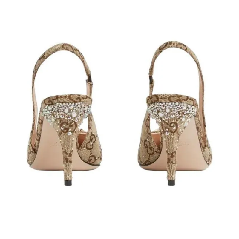 GUCCI Horsebit Slim Heel High Heels 8.5cm Women's Beige Brown-3