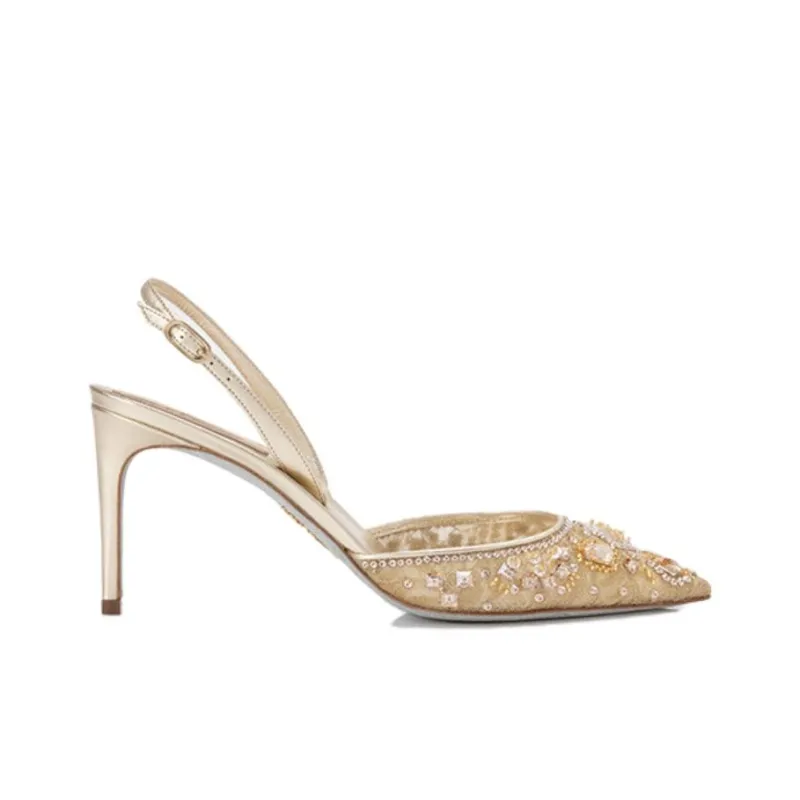 RENE CAOVILLA Aretha Slim Heel High Heels 7cm Women's Gold-1