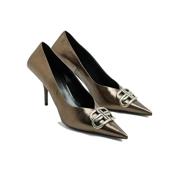 Balenciaga Knife Slim Heel High Heels 8cm Women's Silver White-2