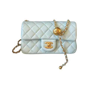 CHANEL Classic Flap CF Sheepskin Crossbody Bag, Shoulder Bag Mini Women's Light Blue