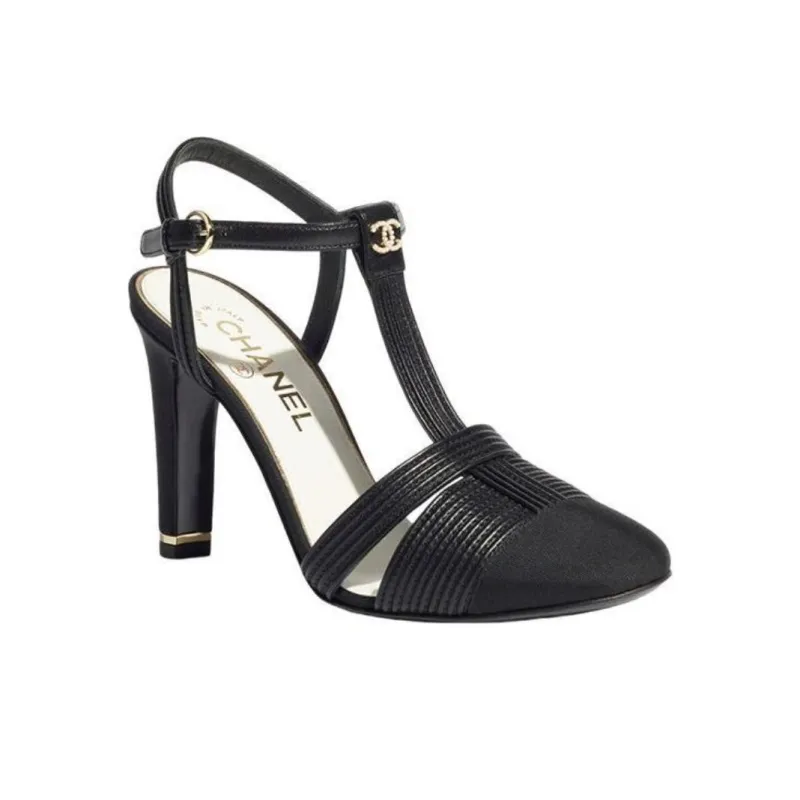 CHANEL Chunky Heel High Heels 9.5cm Women's Black-1